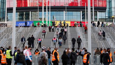 General view outside the stadium before the match as thousands of fans return to Wembley for FA Cup semi-final as part of coronavirus events trial 